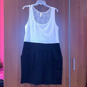 White lace and black dress